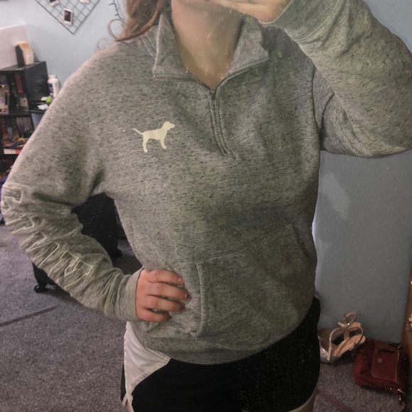 PINK Quarter Zip Gray/White/Black Speckled - Picture 6 of 7